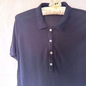 Totême Kensington Piqué Knit Minimalist Polo Top Navy Size Medium